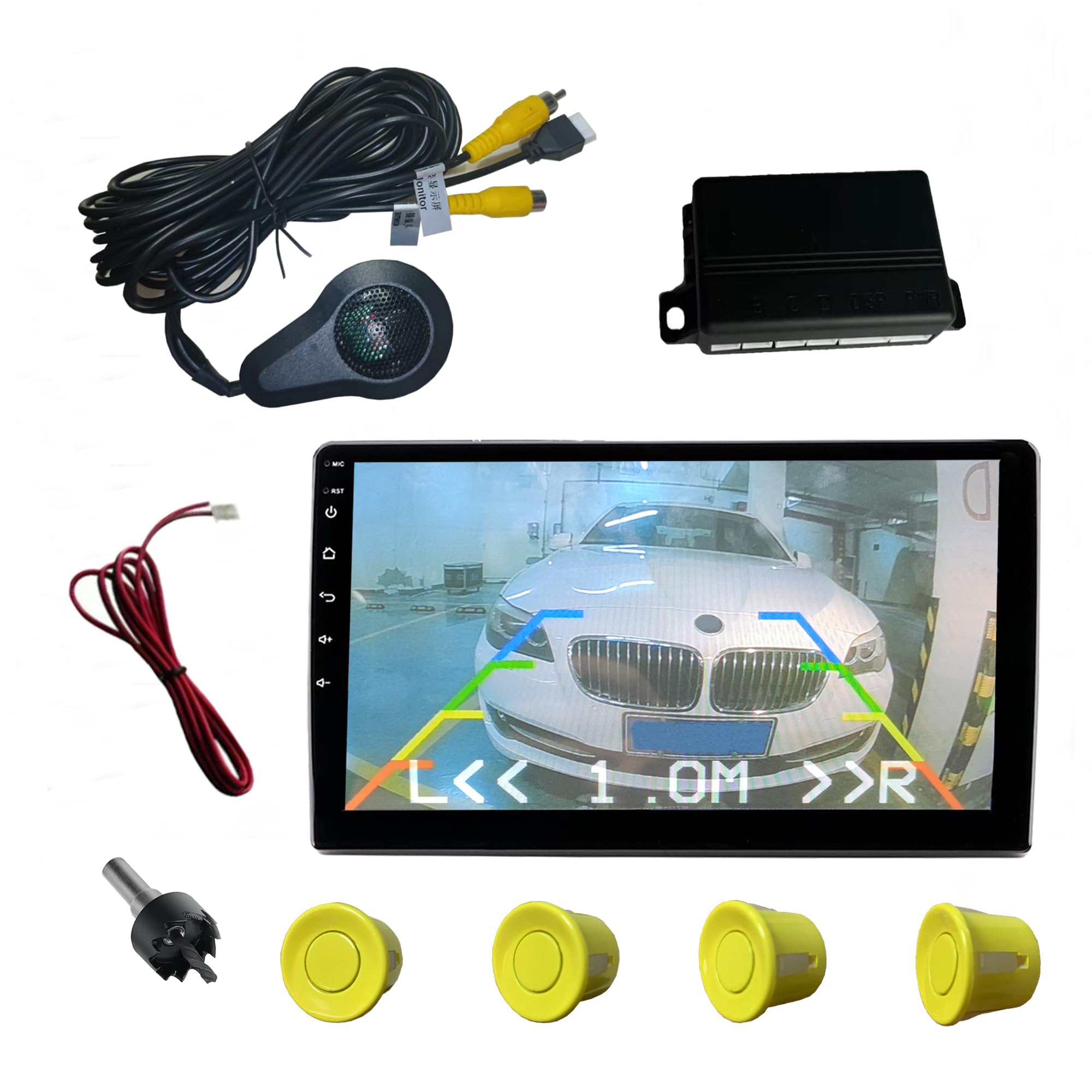 Parking Sensor Kit LCD - Displays Data on Original Screen, Easy Rear Installation, Compatible with CVBS Cameras (Not for AHD), 20 Probe Colors to Match Any Vehicle（Yellow）