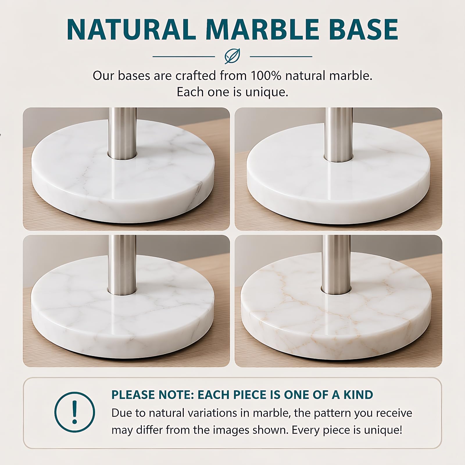 Songtec Toilet Paper Holder Stand, Free Standing Tissue Roll Holder, Heavy Natural Marble Base, Sturdy for 5 Toilet Paper Rolls (Marble Base, Brushed Nickel) — Amazon image 6