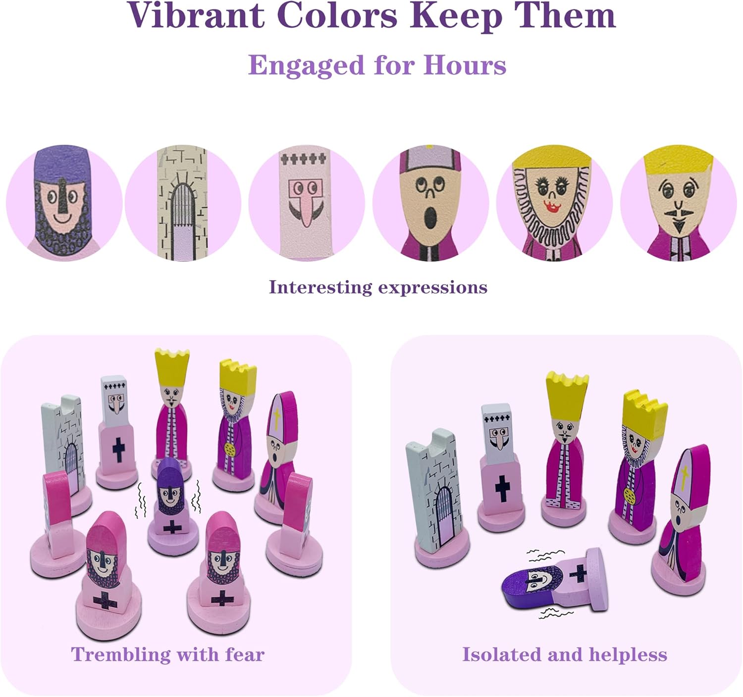 Cartoon Chess Set for Kids: JORMONY 11.8" Pink Chess Board Themed Chess Kids Chess Sets for Beginners No Stress Chess Wooden Board Games Educational Toy Boys Girls for Family School