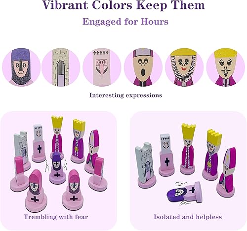 Miniatura 6 de Juego de ajedrez de dibujos animados para niños JORMONY de 11.8 pulgadas, tablero de ajedrez rosa con temática de ajedrez para niños, juegos de