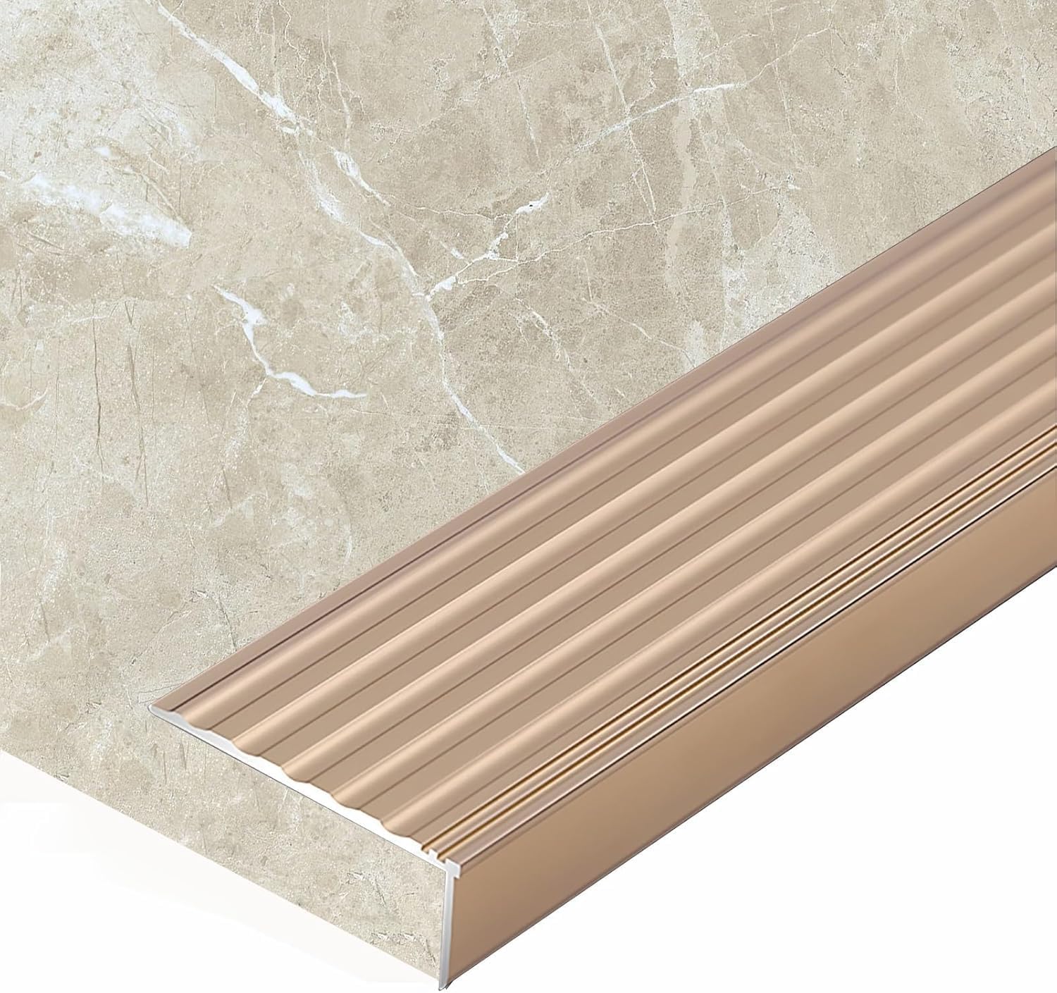 Threshold Strip，Flooring Transition Strip，Floor Transition Strip 2 Inch Wide Stair Edge Nosing Trim for Tile to Tiles, Aluminum Step Tile Edging Trim for Step, L Shape Indoor/Outdoor Staircase Tread(B