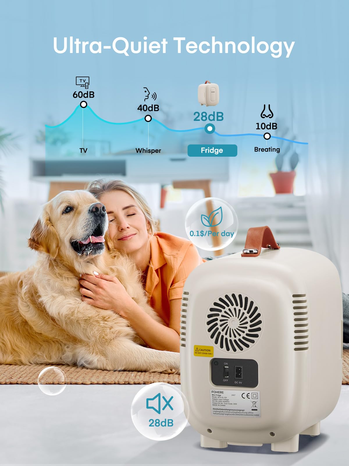 FOHERE Mini Frigo 5L, Frigorifero Piccolo Con Presa USB, Portatile 220V CA/12V CC, per Ufficio, Dormitorio, Auto,Cosmetici, Bevande, Frutta