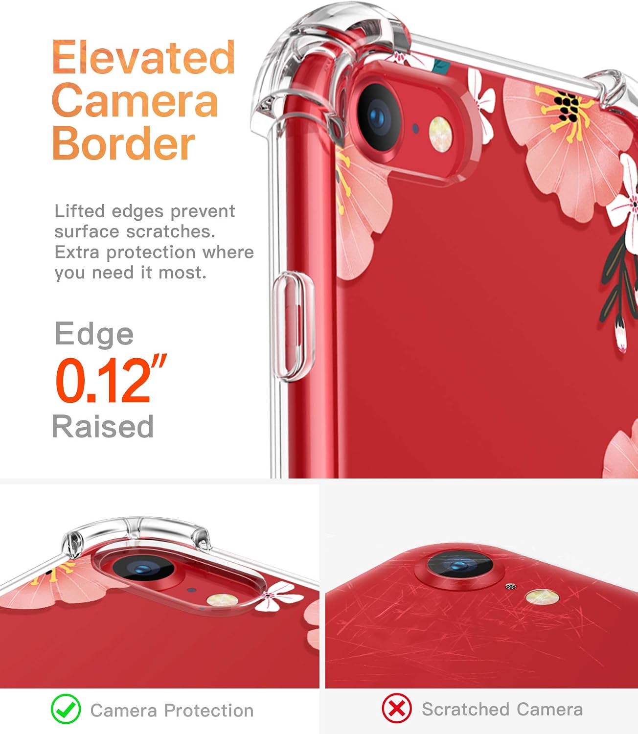 GVIEWIN Clear Flower iPhone SE 2020 Case/iPhone 8 Case/iPhone 7 Case, Soft TPU Silicone Ultra-Thin Slim Fit Transparent Woman Flowers Flexible Cover for 4.7" iPhone SE2/7/8 (Summer Blossom/Pink)