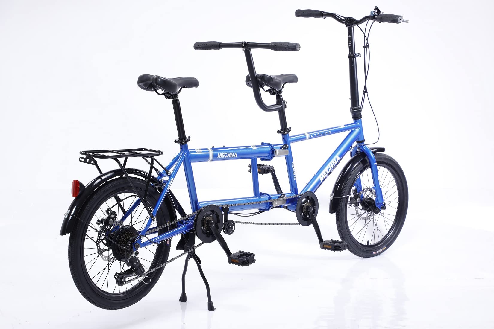 Klassisches Tandem Fahrrad - Faltbare Adult Beach Cruiser Bike mit 7 Geschwindigkeiten, Familie 3-Säseer, Blau