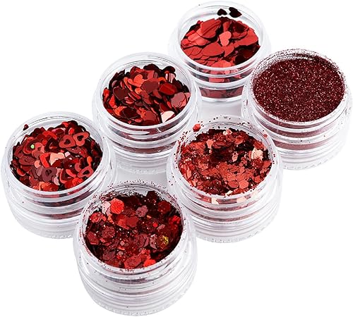 Miniatura 5 de Love Heart - Juego de polvo de lentejuelas para uñas rojas con purpurina para el día de San Valentín, kit de polvo para decoración de uñas acrílicas