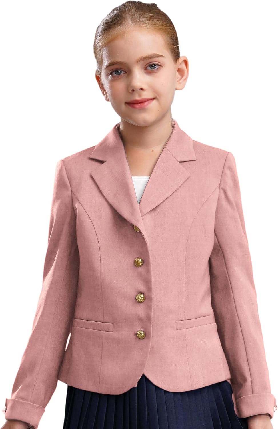 FEESHOW Kids Girls Blazer Jacket Solid Color Lapel Suit Coat Casual Formal Dress Shirts for Wedding School Ceremony