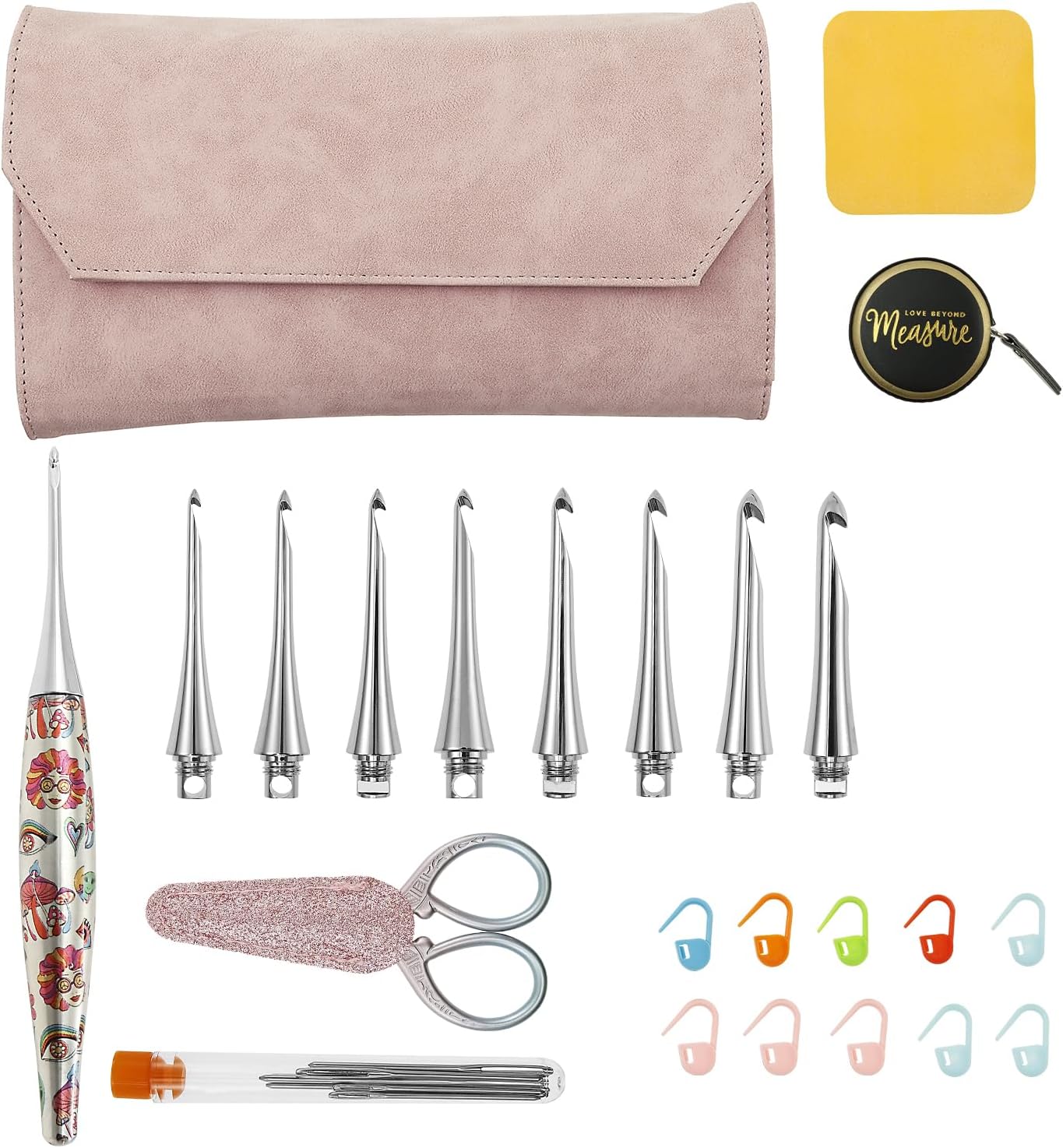 Interchangeable Crochet Hooks Set, Multipurpose Sturdy Metal Crochet Hook Knitting Tool, Portable Safe Metal Knitting Needles Kit for Home Use(Gules)