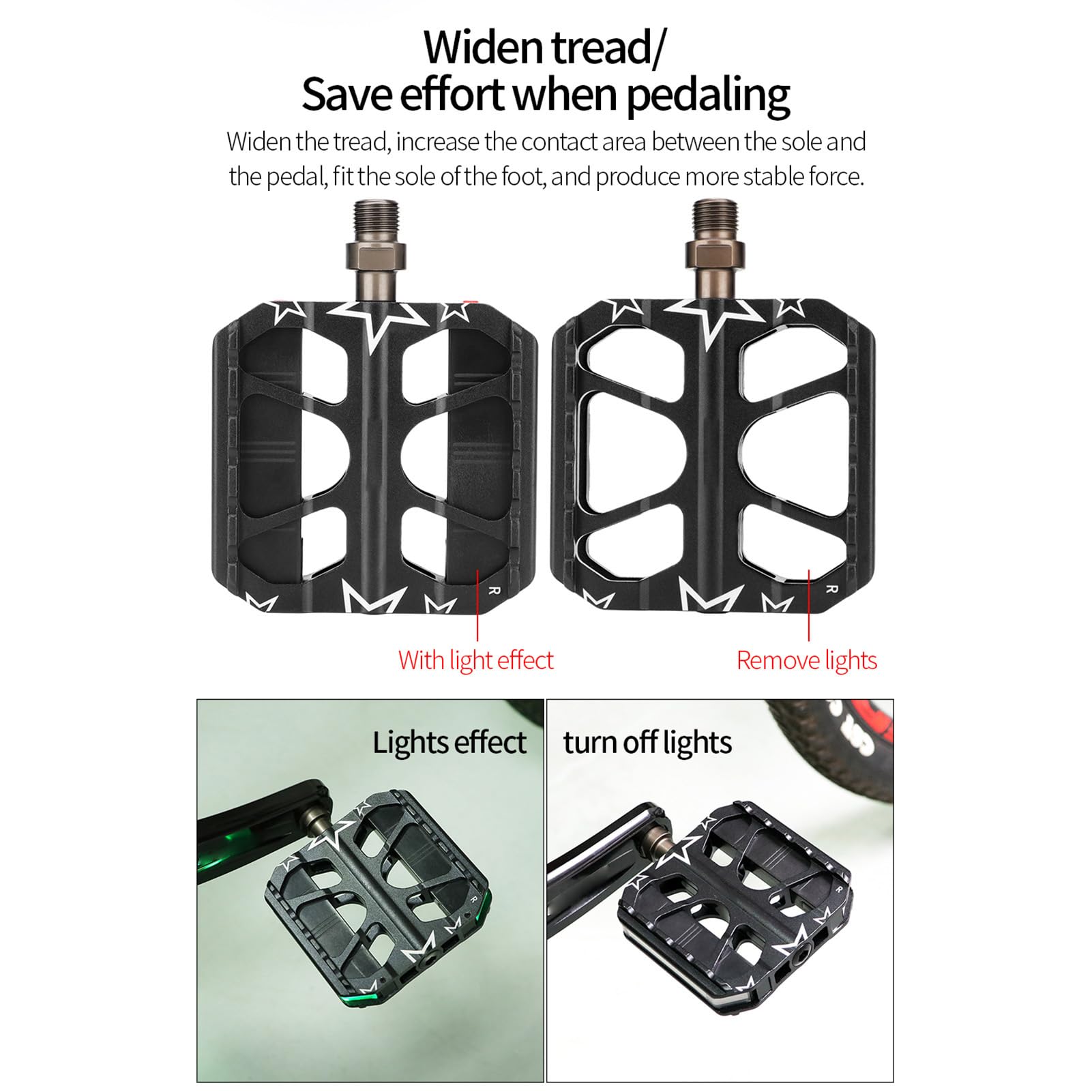 CHICIRIS LED-Fahrradpedale, Wiederaufladbare Beleuchtete Pedale aus Aluminiumlegierung, 360-Grad-Sichtbarkeit, 7 Beleuchtungsmodi, Sicherheitszubehör für Nächtliches Radfahren auf