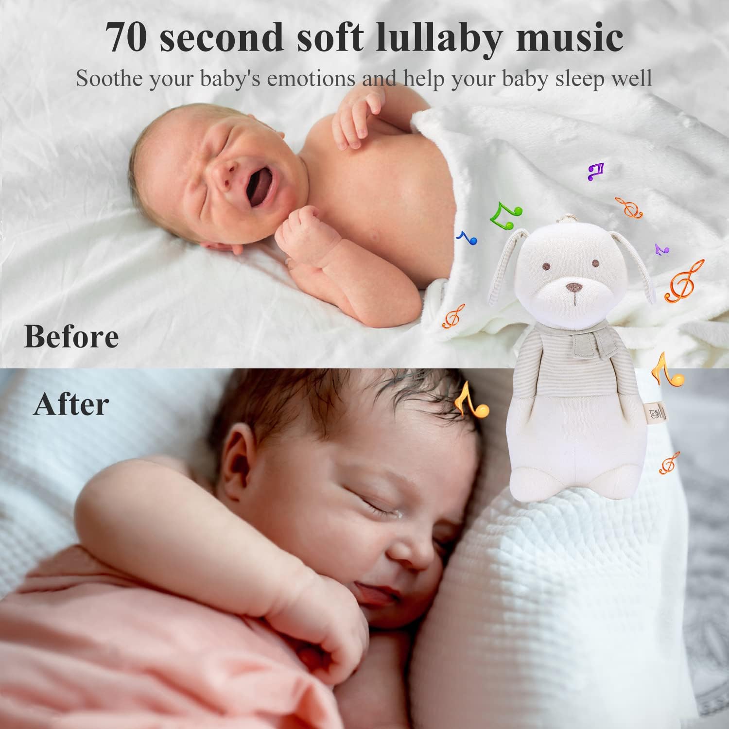 Newborn Baby Toys, Soft Cotton Stuffed PuppyToy with Lullaby Music for Boy & Girl Babies 0-3-4-6+ Months,Ideal Gift for Newborn (Mr.Dog)