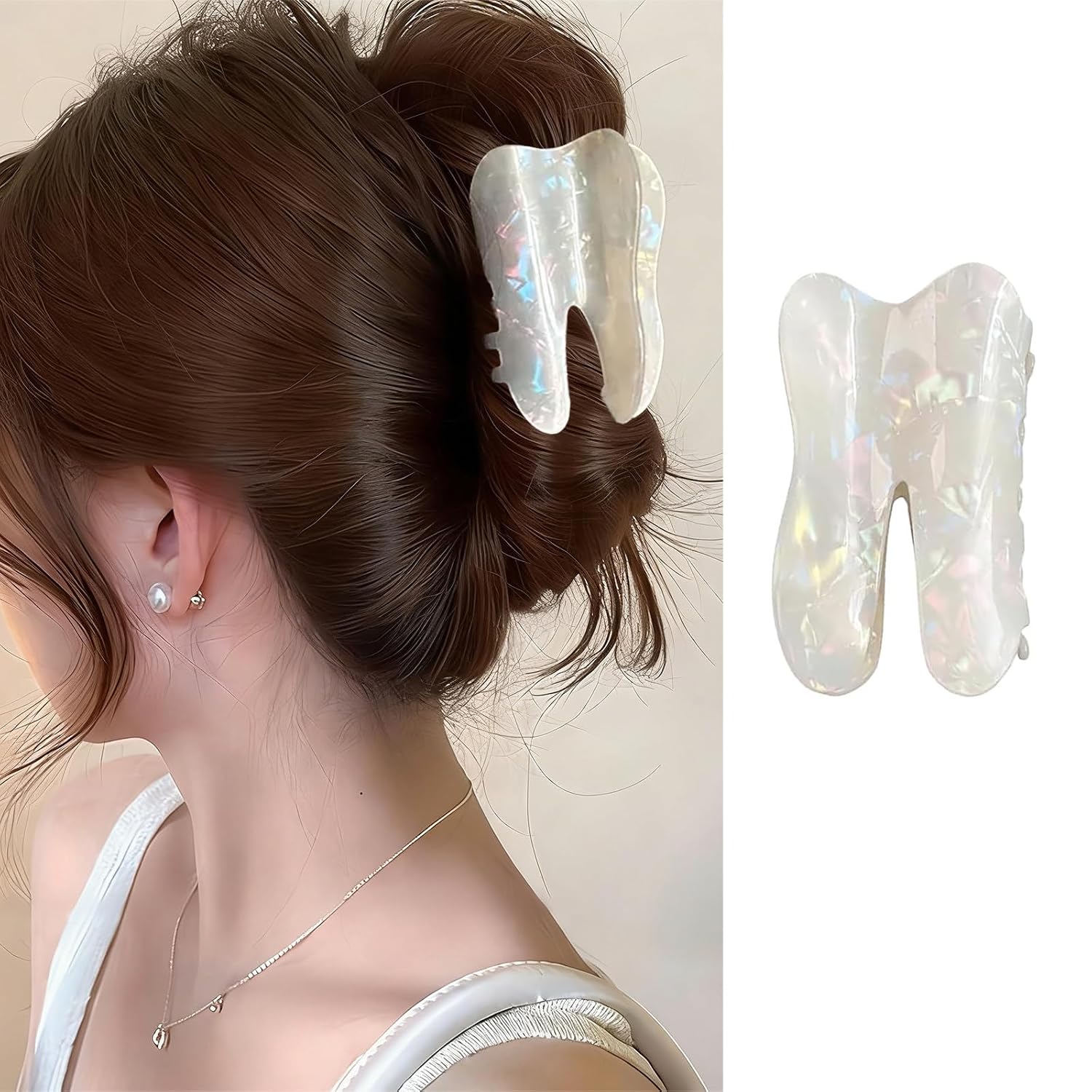 Personalized Tooth Hair Clips 1Pack White Tooth Acetate Hair Claw Clip Cute Non-Slip Strong Hold Oral Doctor Creative Jaw Clip Funny Hair Accessories Gifts for Nurse Women Hair Decorations