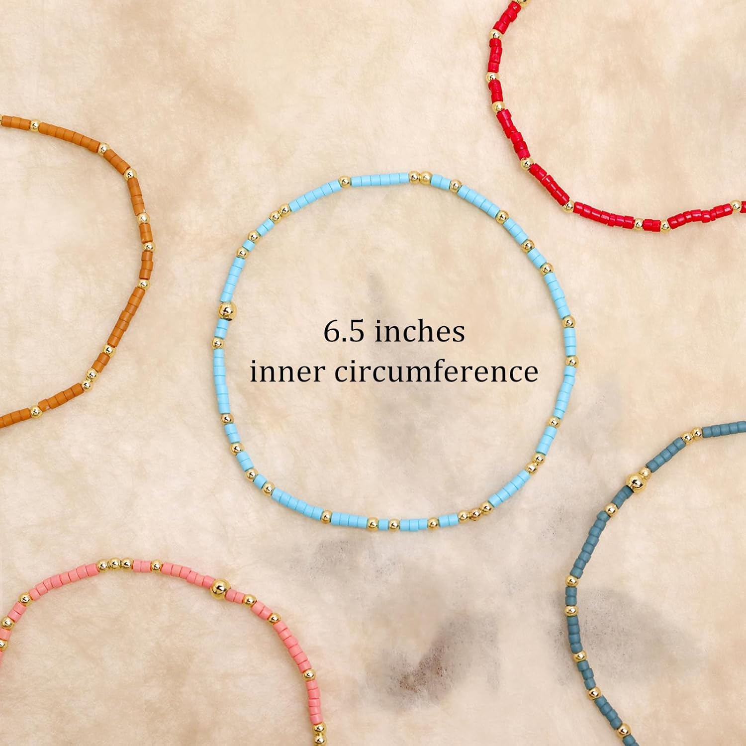 Gold Seed Beaded Bracelets Set for Women, 5Pcs Colorful Boho Friendship Blue Red Beads Stackable Stretch Bracelet Summer Beach Jewelry Gift - Image 3