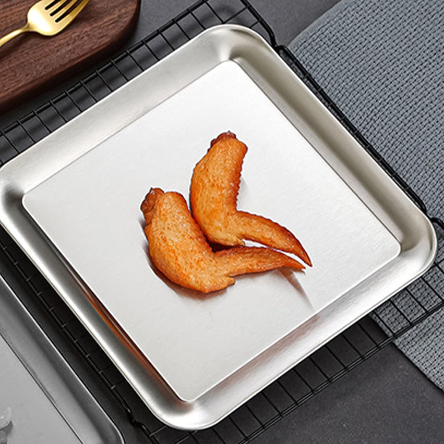 Stainless Steel Baking Sheet, Steel Baking Sheet Square Bread Tray with Good Load Bearing Tray for Parties, Birthdays, Celebrations, Banquets, Pans Cookie Toaster Oven Pan (L)