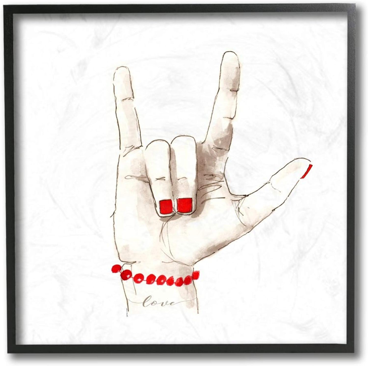 Stupell Industries I Love You Sign Language Gesture Red Accents Lanie Loreth Black Framed Wall Art, 12 x 12