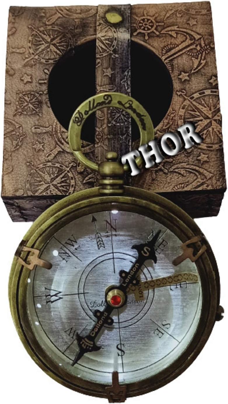 Brass Push Button Poem Compass Dollond London with Handmade Leather Case Rustic Vintage Home Decor Gifts