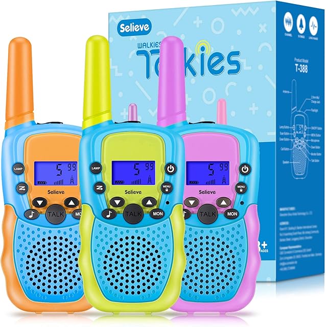 Toys for 3-12 Year Old Boys or Girls, Selieve Walkie Talkies Kids 3 Pack Outdoor Toys Long Range 8 Channels 2 Way Radio, Gifts for 3-8 Year Old Boys or Girls (Orange)