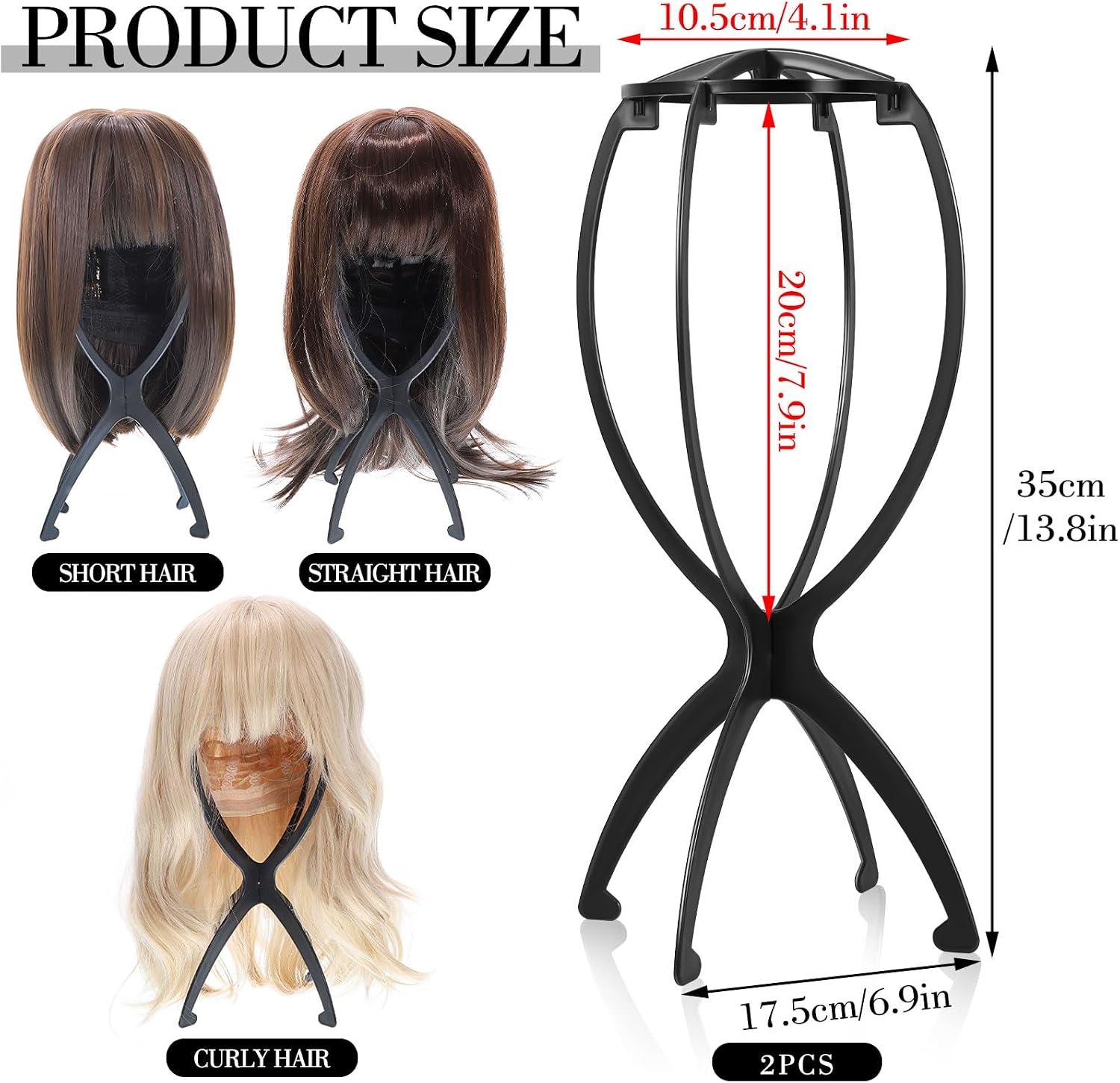 obeoby Wig Stand, Portable Wig Holder Wig Head Stand for All Wigs Travel Wig (black)