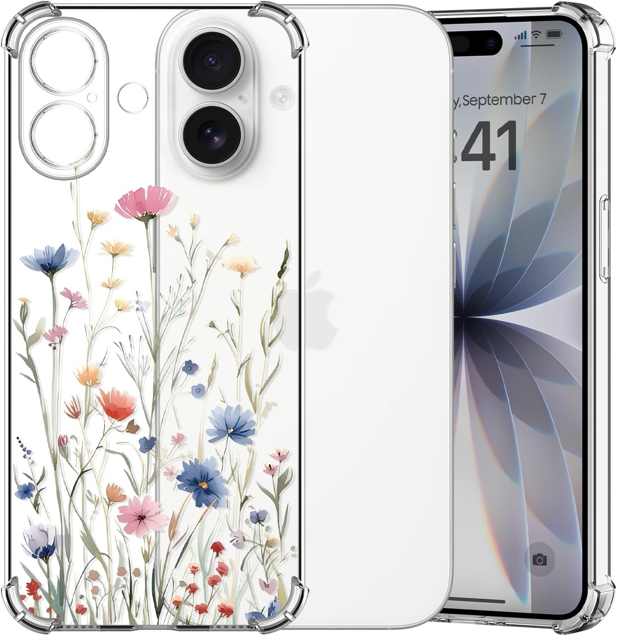 Coque iPhone 17 – ChoosEU Coque fine et souple en silicone TPU avec motif floral pour iPhone 17 – Coque de protection antichoc – Bleu clair – Rose