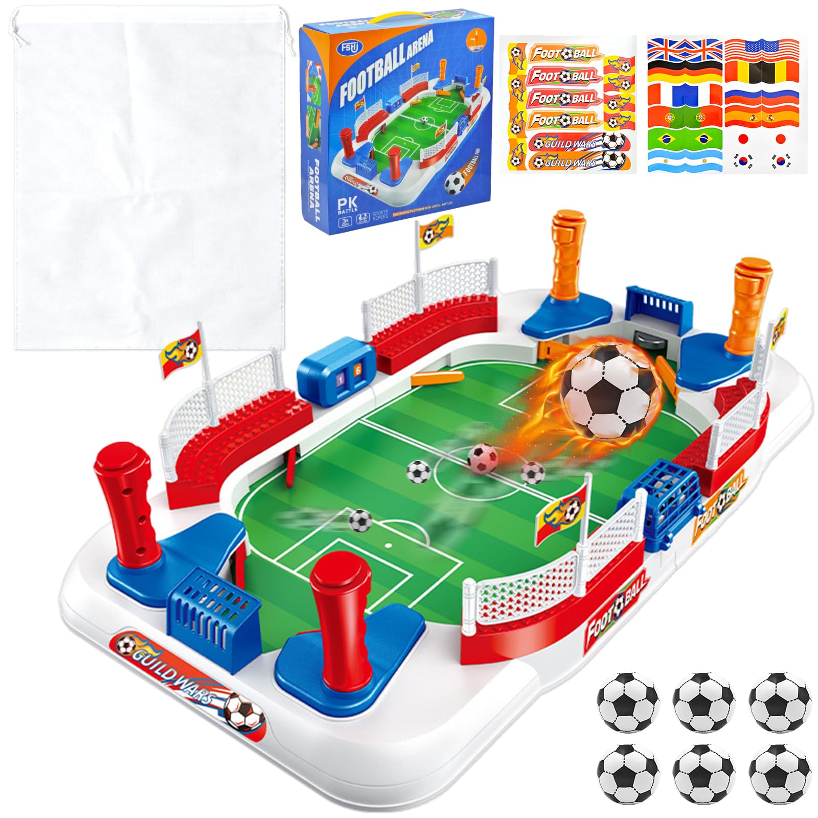 Mini baby-foot de table pour enfants, avec 6 ballons de football et sac de rangement, autocollants compteurs de points à main, jeu de football interactif pour garçons de 5 à 12 ans