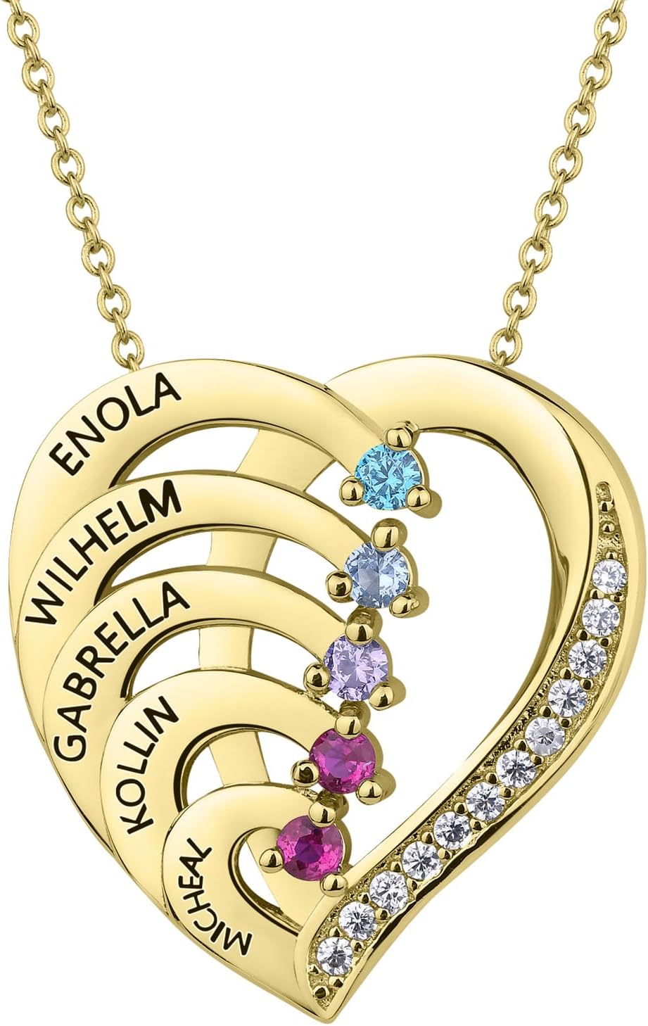 Personalized Sterling Silver Mothers Name Necklace with 1-5 Simulated Birthstones Custom Heart Pendant Necklace Personalized Gift for Mother's Day Christmas - Image 2