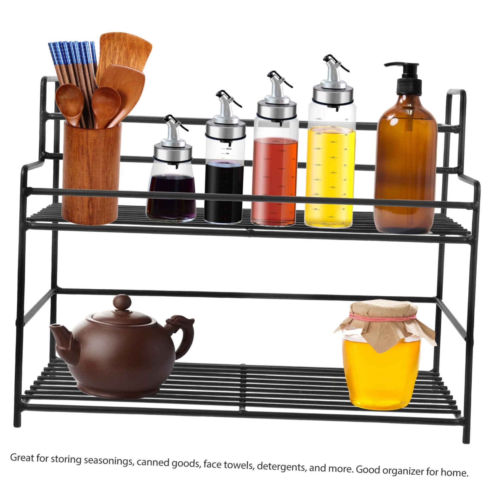 Cabilock Étagère à Épices Cuisine en Acier Inoxydable Noir, 3 Niveaux, Résistance Élevée et Grosse Capacité de Charge, Organisateur pour Pantries Cuisine Domestique