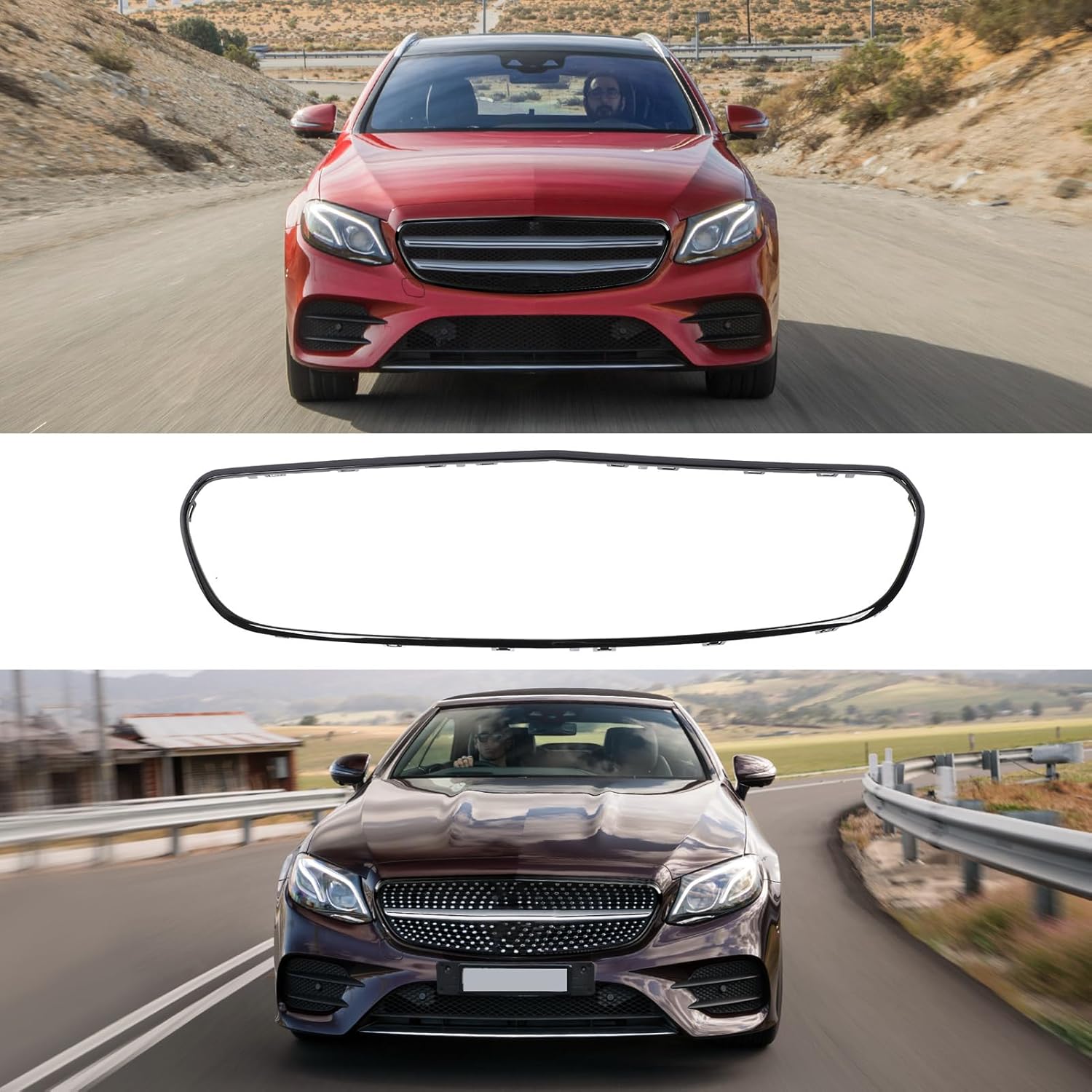 Aramox Front Bumper Grill Surround Trim with High Strength Material, Stylish Design for E Class W213 C238 AMG Line Pre Facelift Vehicles (Black)