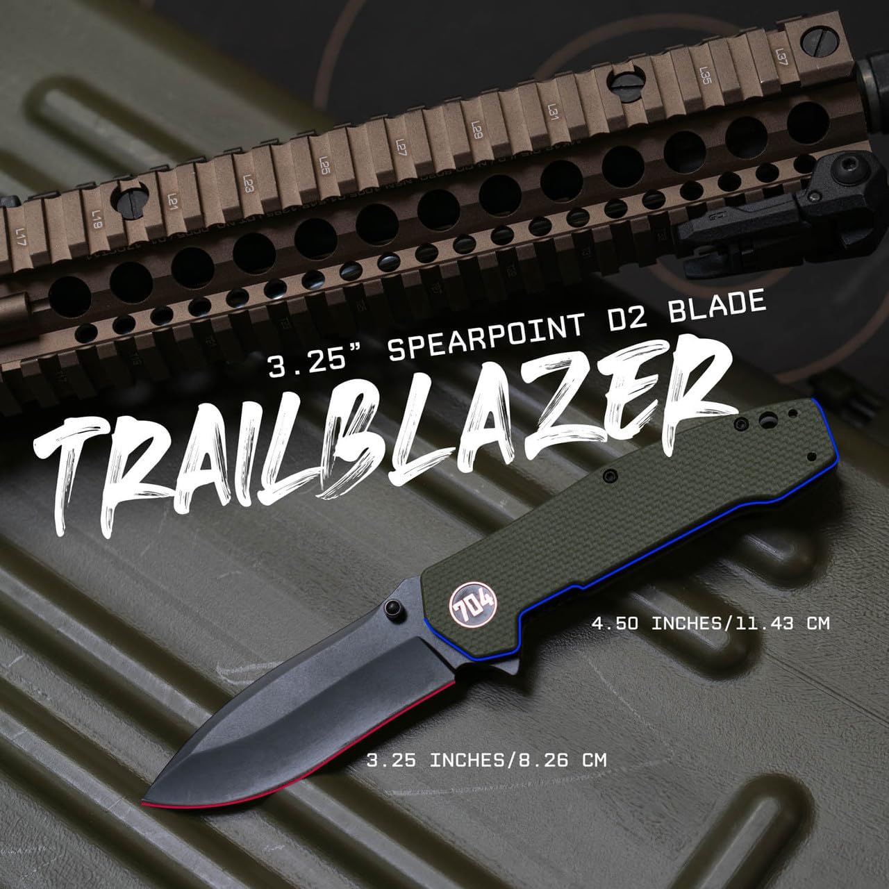 704 Gear Trailblazer EDC Folding Pocket Knife | 3.25" Blade, G10 Handle, Ambidextrous Thumb Stud, Reversible Pocket Clip | Olive Drab Green