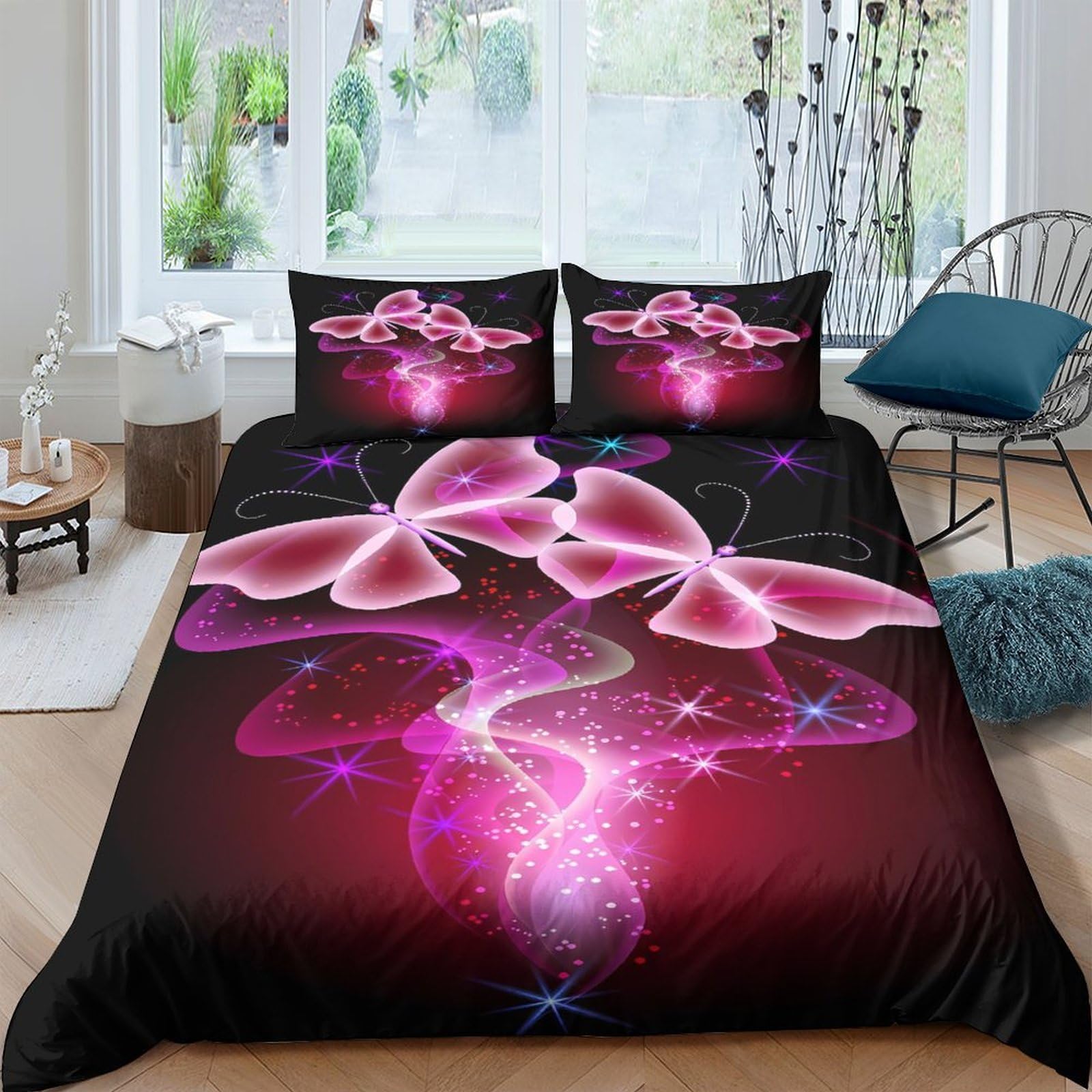 Ctjqhvkz Style-4 3D Printed Pink Butterfly Fitted Sheet Microfiber Soft Anti-Slip Purple Dream Bed Cover For Bedroom Dorm Room Decor Single（135X200cm）