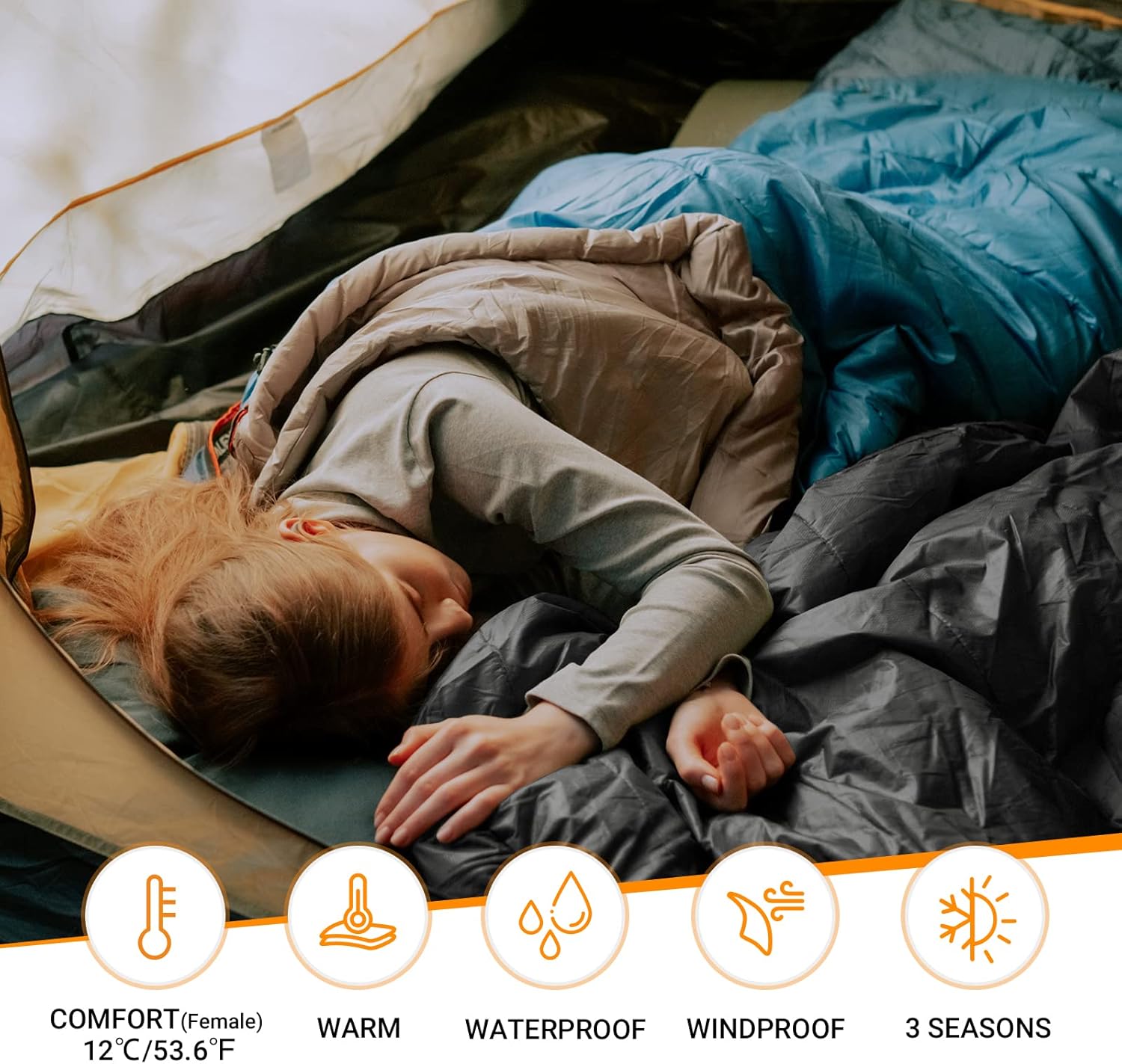 KingCamp Double Sleeping Bag 2 Person Sleeping Bags for Adults, Lightweight Backpacking 20 Degree Queen Size Sleeping Bag with Pillows for Couple Family Camping Hiking and Outdoors Waterproof,Black