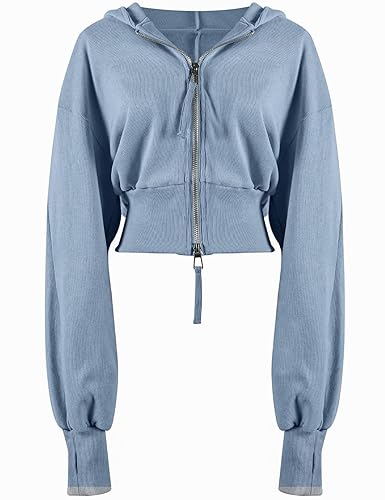 Arssm Cropped Hoodie Women Zip Up Long Sleeve Sweatshirts Casual