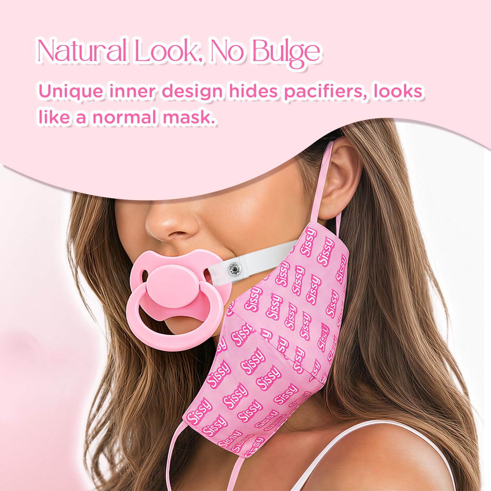 LittleForBig Discreet Sissy Gen II Masque en Tissu Réglable avec Bâillon à Sucette Amovible - Masque Facial Secret Soother avec Sangle Réglable