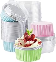 Vista 32 de EUSOAR Moldes desechables de papel de aluminio con tapas, 30 piezas de 5 onzas (4.2 fl oz) de papel de aluminio para magdalenas, tazas para hornear