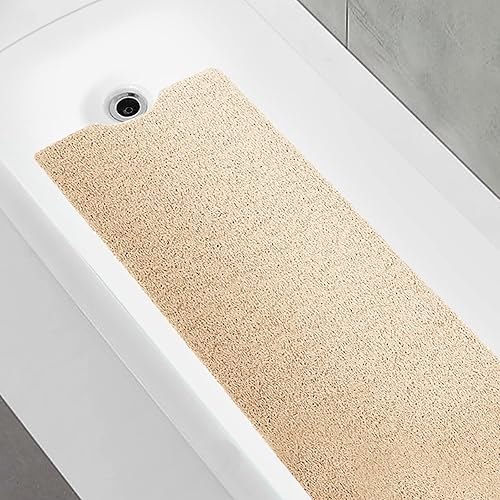 OXTAIL Tapete antideslizante de PVC suave para bañera de lufa para baño de 16 x 40 pulgadas, color beige