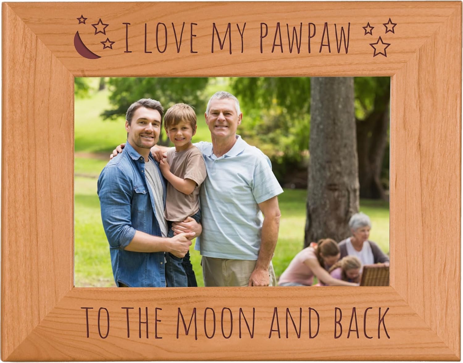 CustomGiftsNow I Love My PawPaw To The Moon And Back - Engraved Natural Alder Wood Hanging/Tabletop Picture Memory Family Memorial Photo Real Wooden Frame