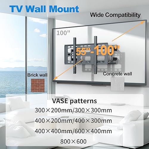 Miniatura 2 de Soporte de pared para TV de 55 a 100 pulgadas, hasta 264 libras, soporte de TV con extensión, soporte de pared para televisores de movimiento