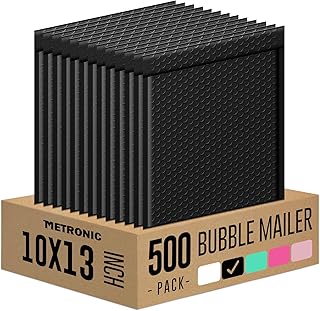 Metronic Bubble Mailer 10x13" Black 500Pack Waterproof Padded Envelopes Self Seal Large Bubble Mailers Cushioning Bubble Envelopes for Shipping,Books,Jewelry Makeup Supplies