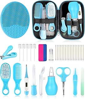 Baby Grooming and Healthcare Kit, Portable Baby Safety Care Set with Hair Brush Comb Nail Clipper Nasal Aspirator for Nursery Newborn Infant Girl Boy (25 in 1, Blue)
