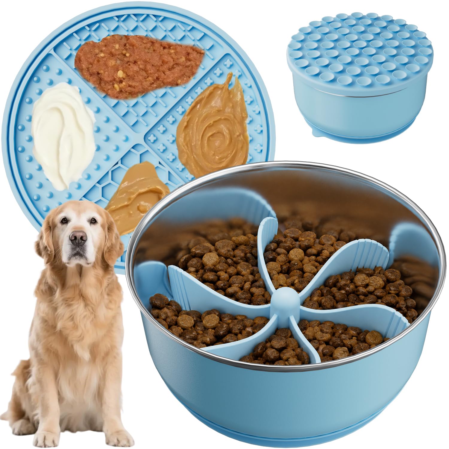 Pawinner Stainless Steel Slow Feeder Dog Bowl 64Oz for Medium Large Dogs