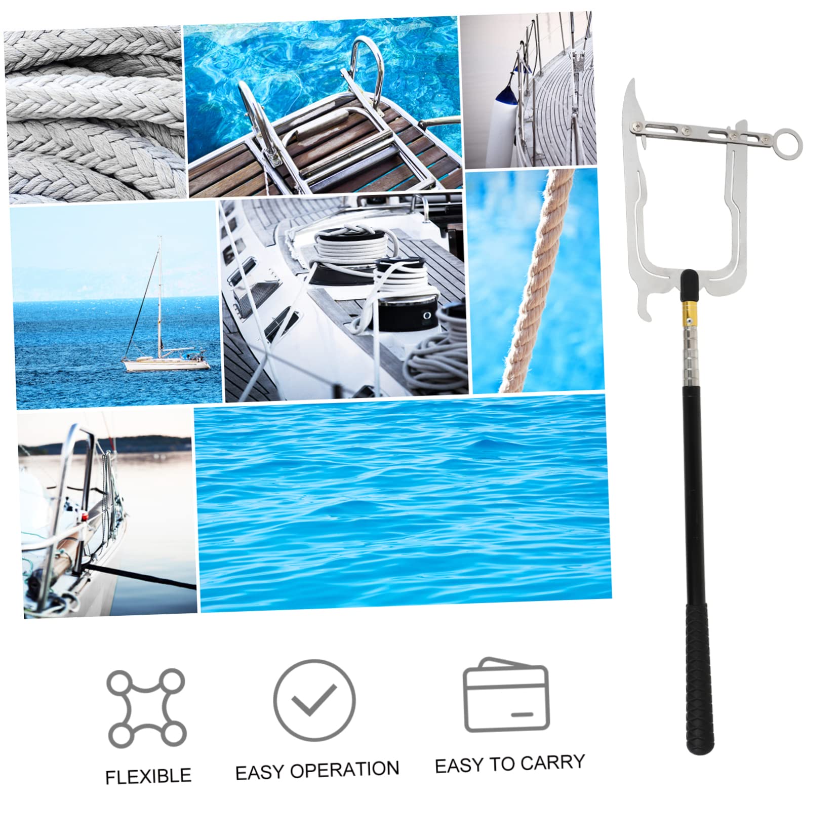 VICASKY Gancio Telescopico per Barca Funzione di Sicurezza, Asta Estensibile in Metallo Inossidabile Nero, Accessorio Multifunzione per Porti e Nautico