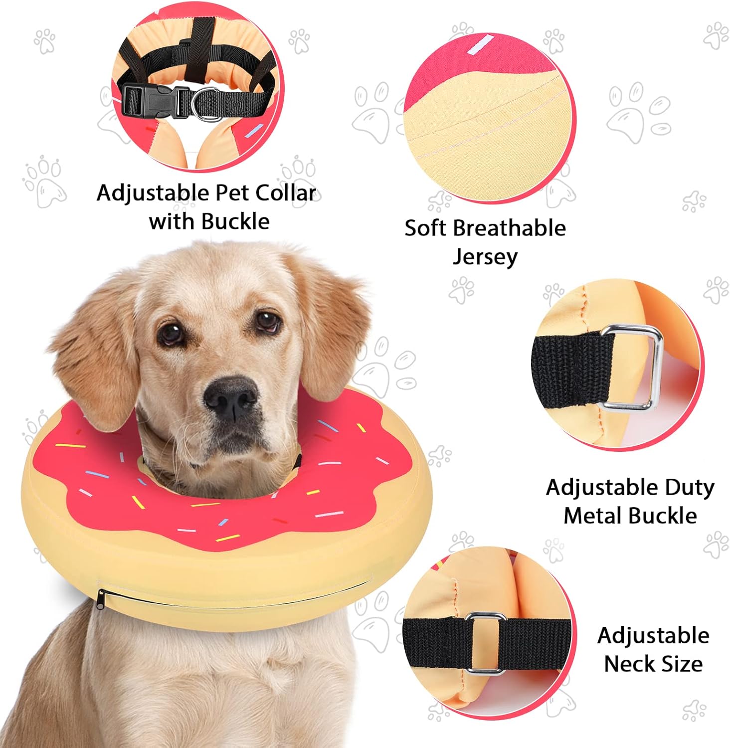 MIDOG Soft Inflatable Dog Cone, Donut E-Collar Alternative for After Surgery, Prevents Licking, Allowing Normal Eating & Vision, Comfortable Recovery Collar for Small Medium Large Dogs & Cats, Pink-XL