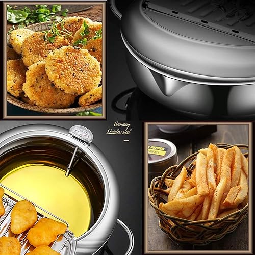 Miniatura 2 de Olla para freír tempura japonesa pequeña olla de acero inoxidable con termómetro, tapa y escurridor de aceite para papas fritas, camarones, alas de