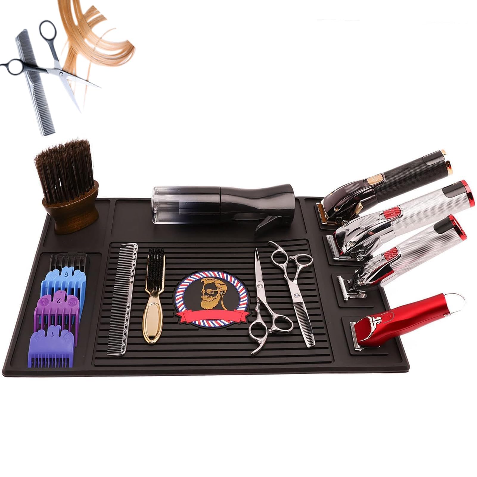 Agatige Tappetino per Attrezzi da Barbiere, Tappetino Antiscivolo in Silicone Termoresistente Barber Shop Accessori a Forte Assorbimento Tappetini per Barbieri Parrucchieri
