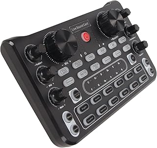 Placa de som de transmissão eletrônica de afinação de música com redução de ruído, cartão misturador de som, vários efeitos sonoros para microfone de podcast