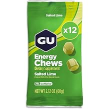 GU Energy Chews, Salted Lime Energy Gummies with Electrolytes, Vegan, Gluten-Free, Kosher, Caffeine-Free, and Dairy-Free On-the-Go Energy for Any Workout, 12 Bags 24 Servings Total