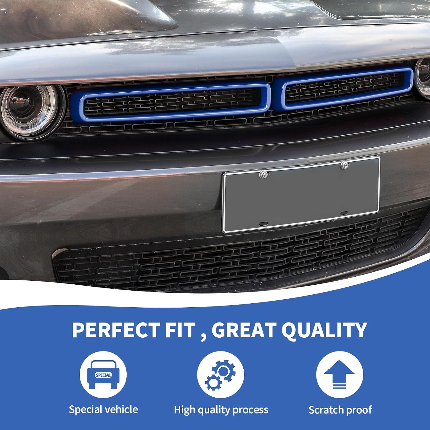 RAZPOY Front Grille Inserts Grill Guard Compatible with 2015-2024 Dodge Challenger Exterior Accessories, Blue