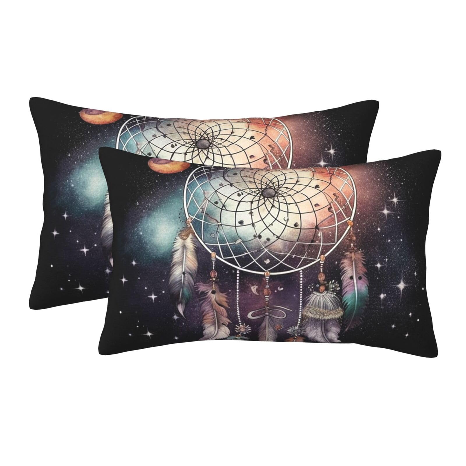 2 Pack Standard Size Pillow Cases for Hair and Skin Soft Breathable Pillow Case Covers with Hidden Zipper Dream Catcher and Stars Pillowcase 16"x24" Pillow Cover for Sleeping Gift