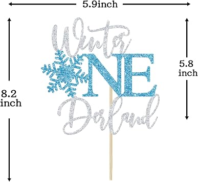 Onederland Cake Topper, 1st Birthday Boy Decorations, Baby Shower, Snowflake First Birthday Party Decorations - Blue Glitter