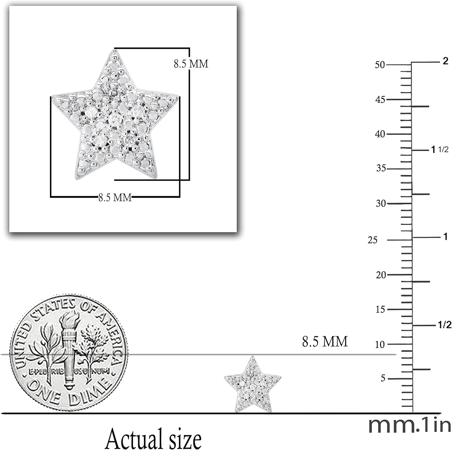 Dazzlingrock Collection 0.05 Carat (ctw) Round White Diamond Ladies Mini Small Cute Star Stud Earrings | 925 Sterling Silver