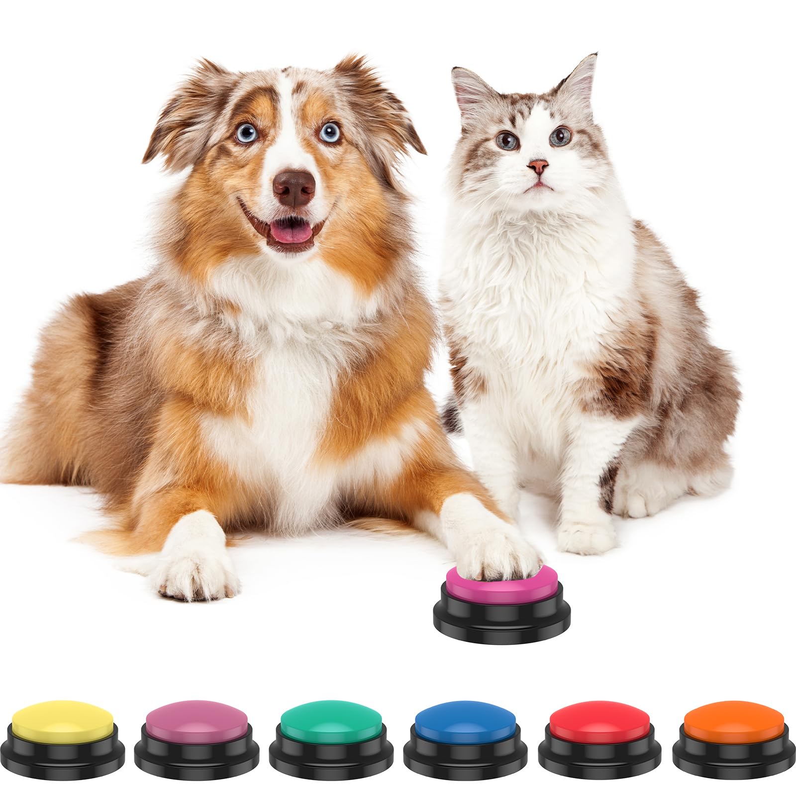 6PCS Dog Talking Button Recordable Dog Communication Button Dog Buttons Talk Training Colorful Pet Training Buttons Battery Powered Pet Training Buzzer Clear Recording Dog Button for Dogs Pets (6PCS)