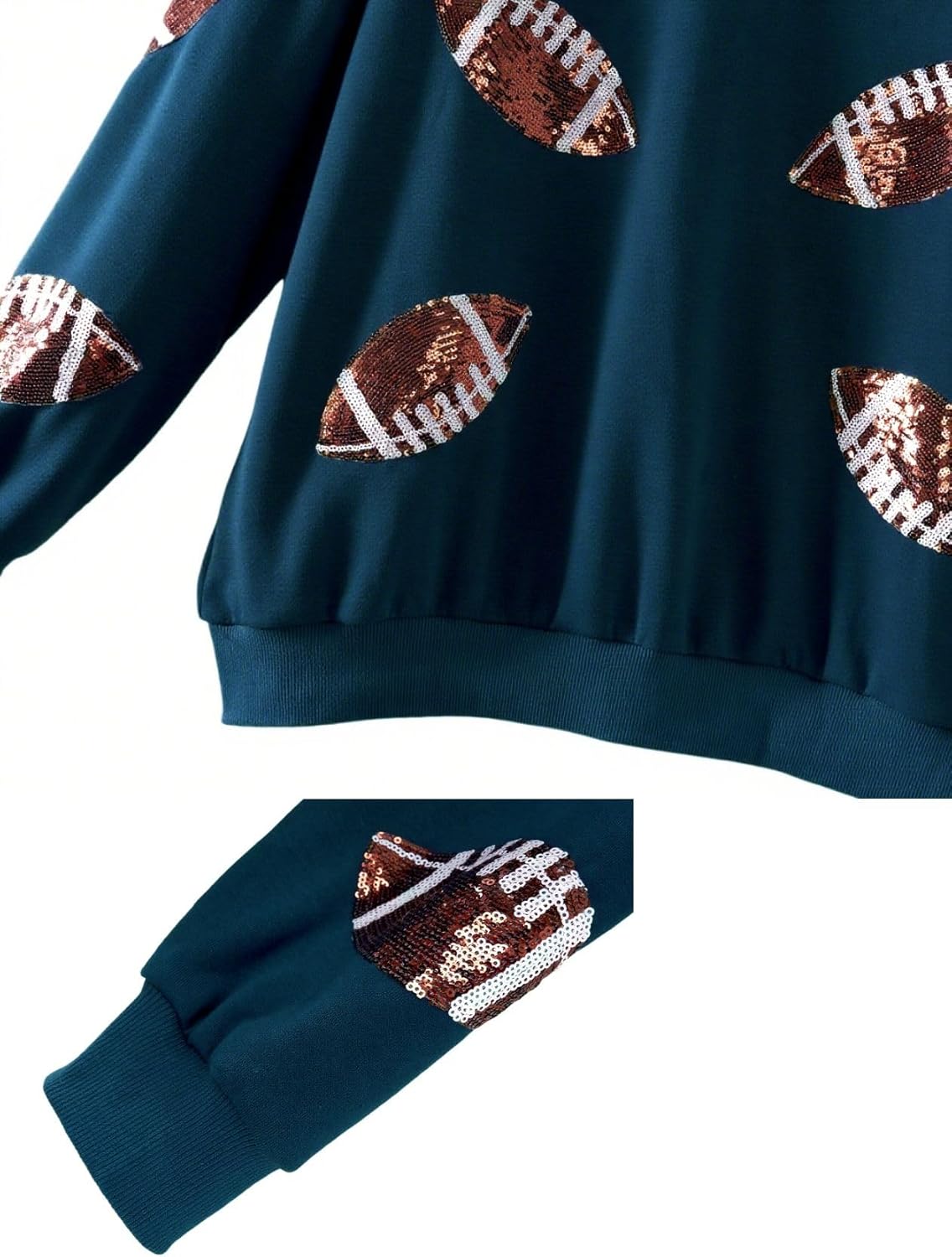 Womens Football Sequin Embroidery Loose Fit Sweatshirt Casual Crewneck Pullover Long Sleeve Gameday Tops