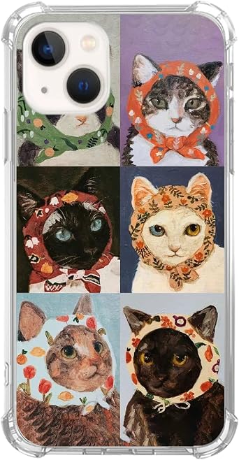 Cat Painting Case Compatible with iPhone 15, Cute Cat Phone Case for iPhone 15, Cool TPU Protective Phone Case Cover